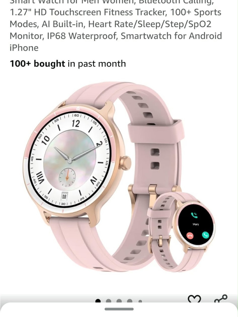 Rose Gold Case Pink Silicone Smartwatch with Fitness Features